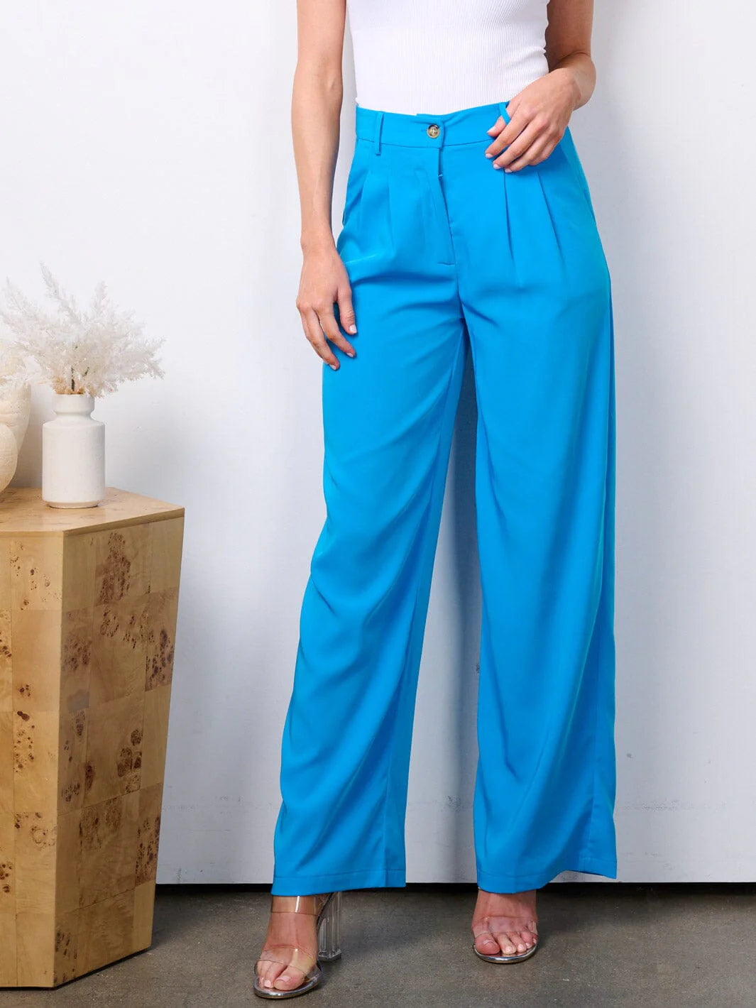 Button Closure High Waist Pants