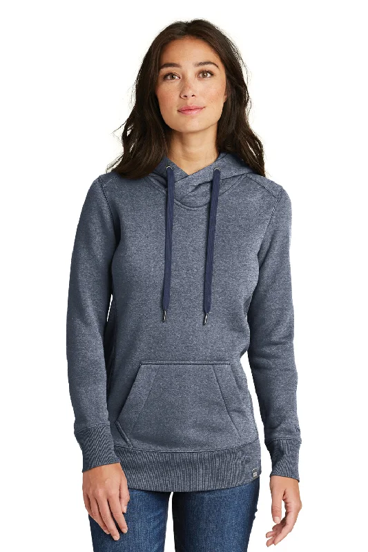 New Era Womens Sueded French Terry Hooded Sweatshirt Hoodie w/ Pouch Pocket - Navy Blue Twist