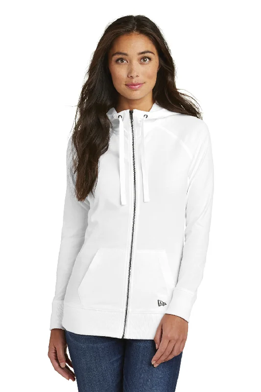 New Era Womens Sueded Full Zip Hooded Sweatshirt Hoodie w/ Pockets - White