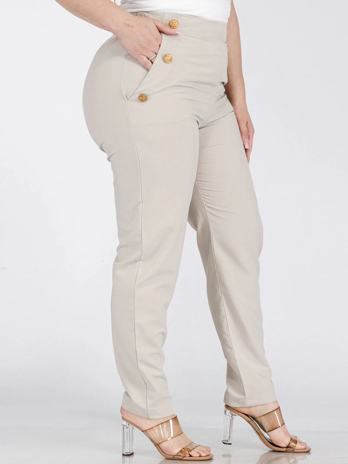 Button Detailed Skinny Pants