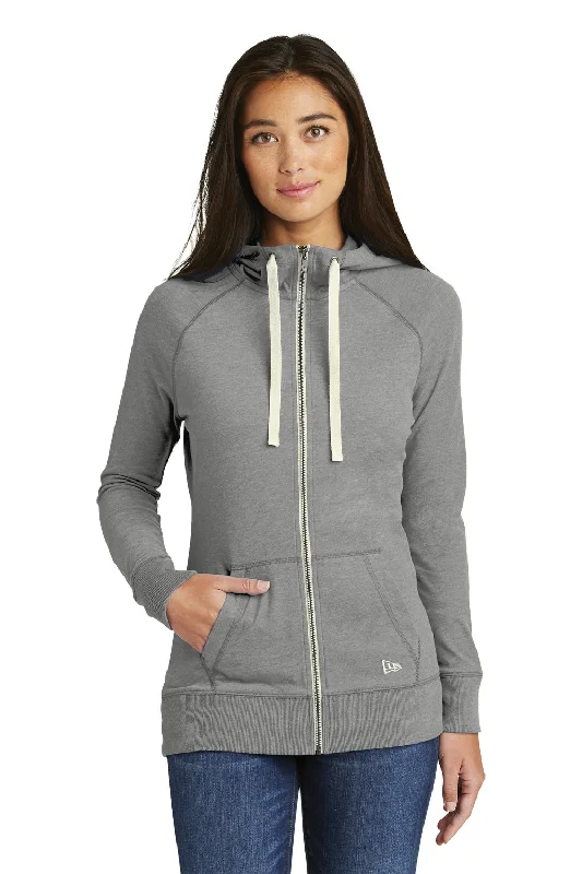 New Era Womens Sueded Full Zip Hooded Sweatshirt Hoodie w/ Pockets - Heather Shadow Grey