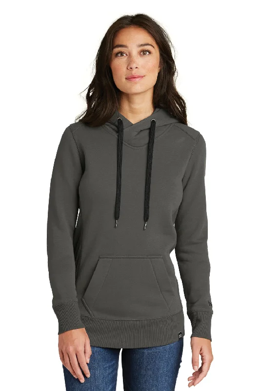 New Era Womens Sueded French Terry Hooded Sweatshirt Hoodie w/ Pouch Pocket - Graphite Grey - Closeout