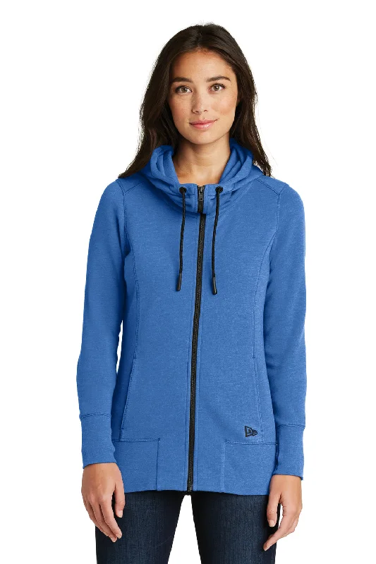 New Era Womens Fleece Full Zip Hooded Sweatshirt Hoodie w/ Pockets - Heather Royal Blue