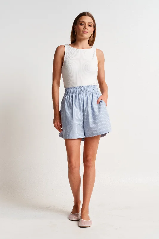 Mari Stripe Poplin Short - Blue / White