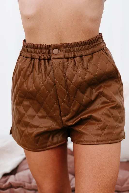 Higher Class Faux Leather Shorts (Caramel Cafe)