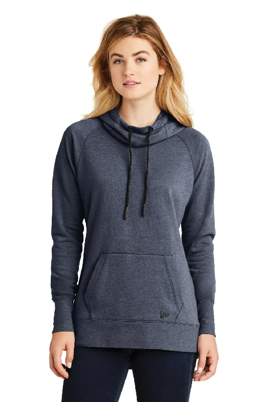 New Era Womens Fleece Hooded Sweatshirt Hoodie w/ Pouch Pocket - Heather Navy Blue