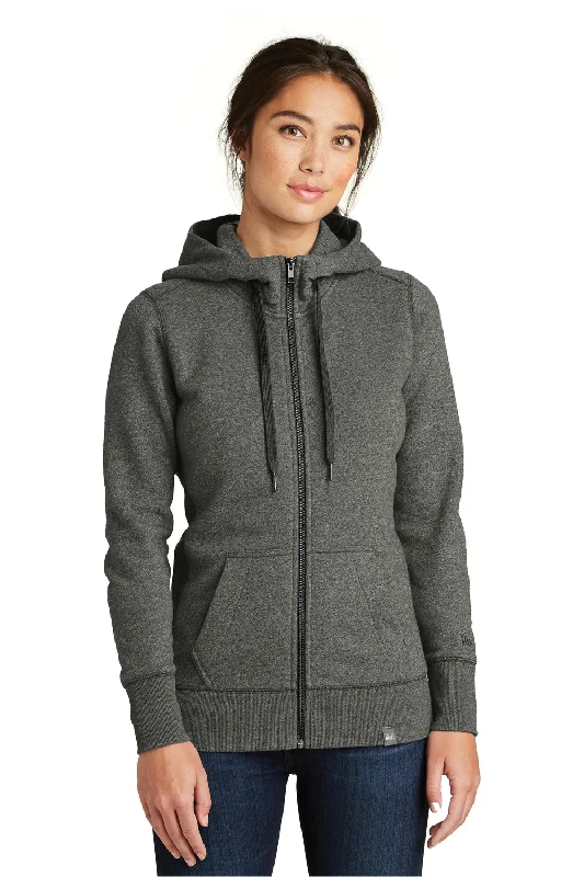 New Era Womens Sueded French Terry Full Zip Hooded Sweatshirt Hoodie w/ Pockets - Black Twist