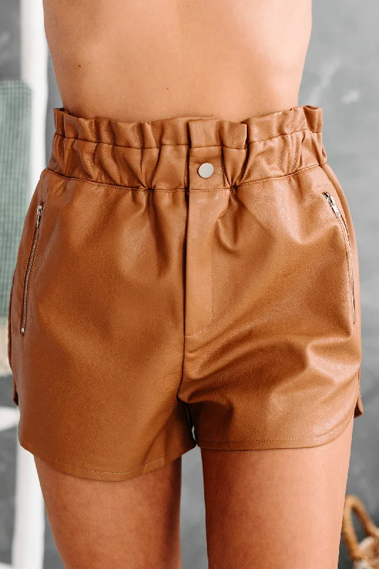 Good Timing Faux Leather Shorts (Tan)