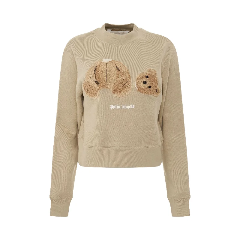 Palm Angels Bear Fitted Crewneck in Beige/Brown