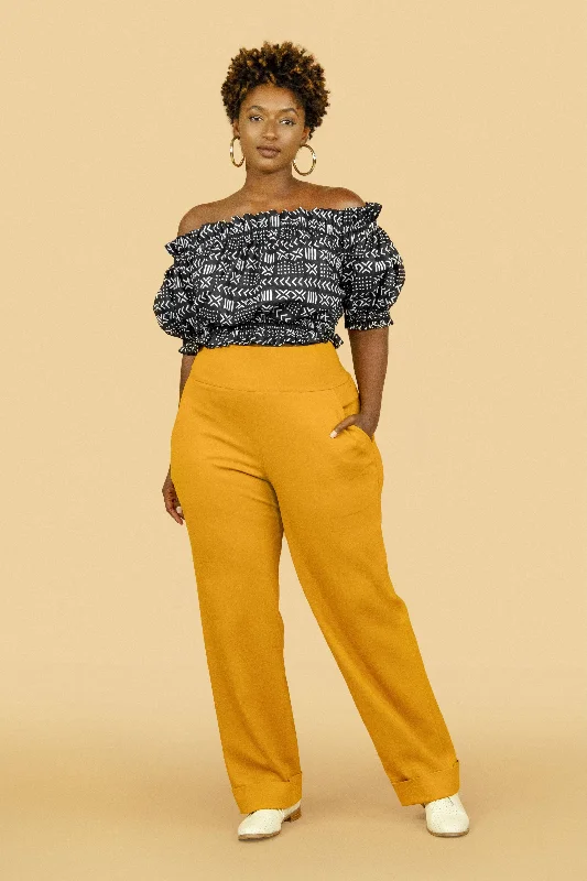 Mustard  Wide Leg Slack w/Cuff- JIBRI*