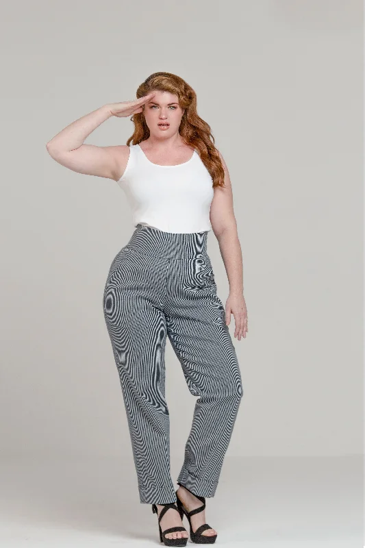 Pin Stripe Denim High Waist Wide Leg Slacks- JIBRI