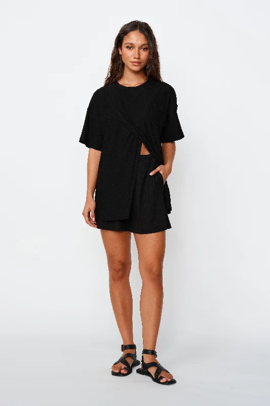 Ivy Ribbed Lounge Short - Black