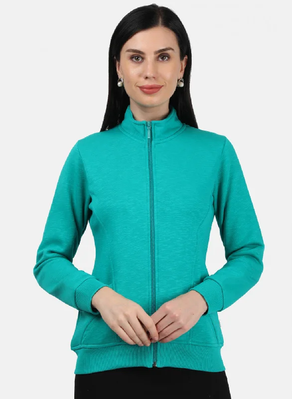 Women Green Plain Sweatshirt