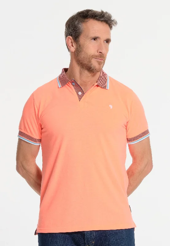 Polo homme corail avec finitions en motifs