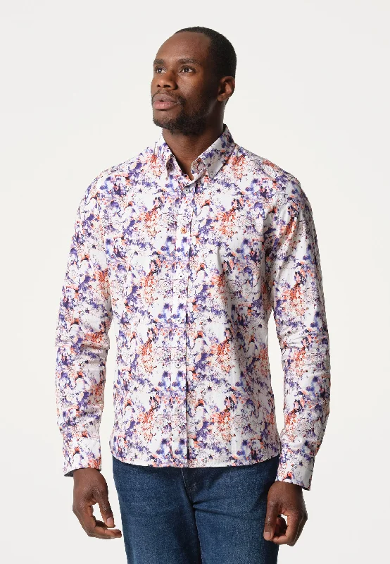 Chemise homme imprimé fleuri blanc et violet