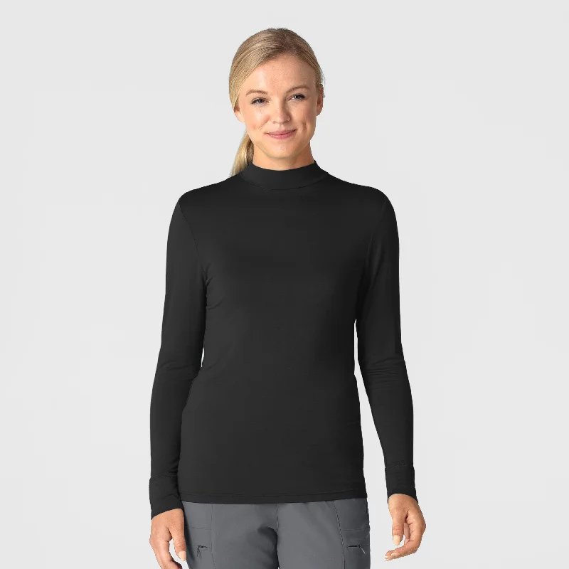 Women’s Long Sleeve Mock Neck Silky Tee - Black