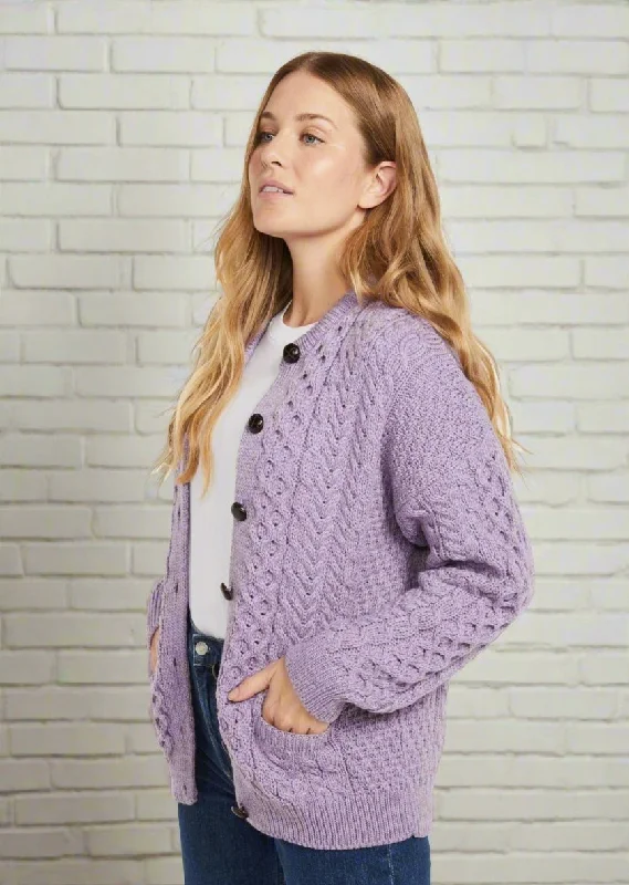 Achill Island Ladies Aran Cardigan | Lavender