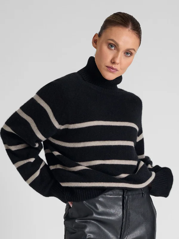 Cashmere sweater "Milano" - stripe black and ginger