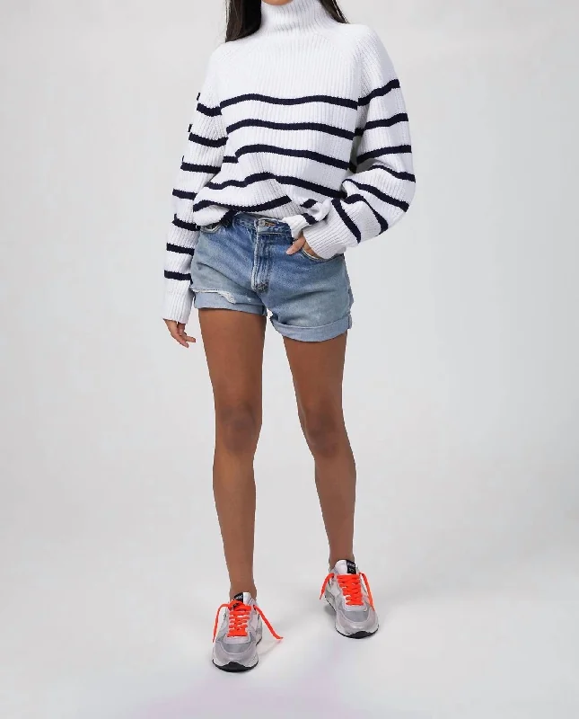 Fiona Striped Sweater In White/navy