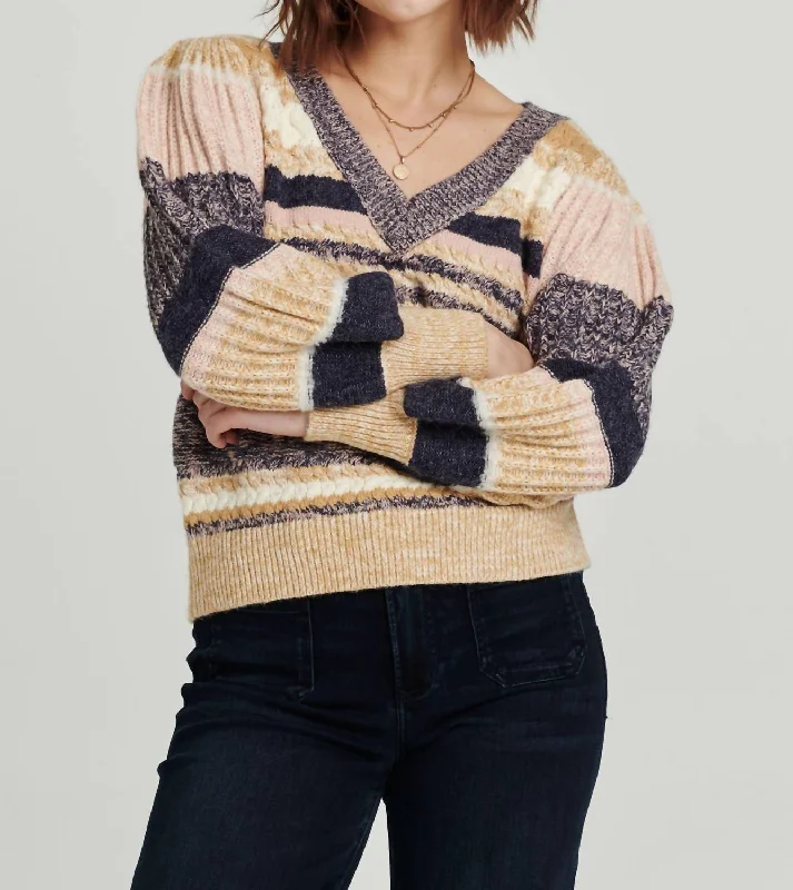 Geneva Puff Sleeve Sweater In Chai Abstract