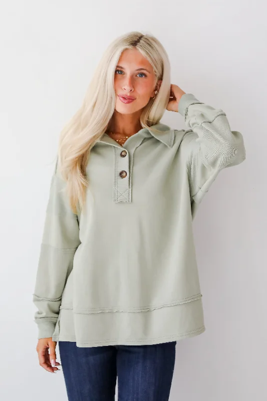 Majorly Comfy Sage Collared Pullover