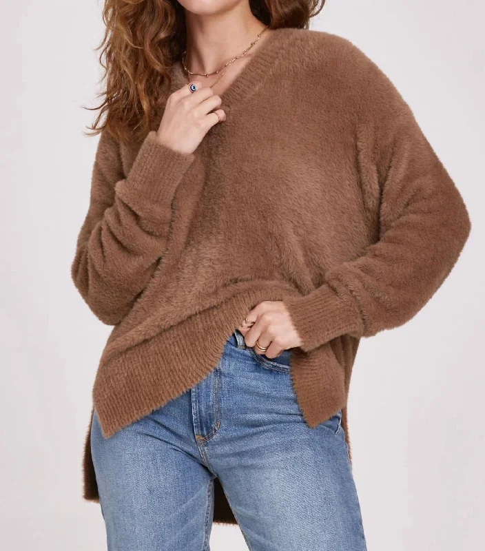 Margarita Walnut V-Neck Sweater By Another Love In Brown