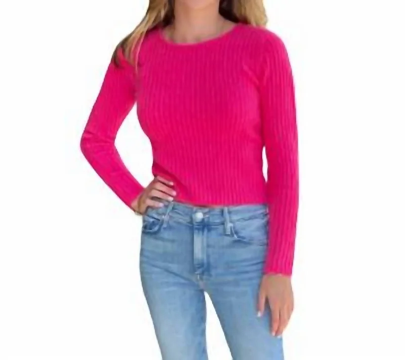 Open Back Ribbed Sweater In Bright Rose