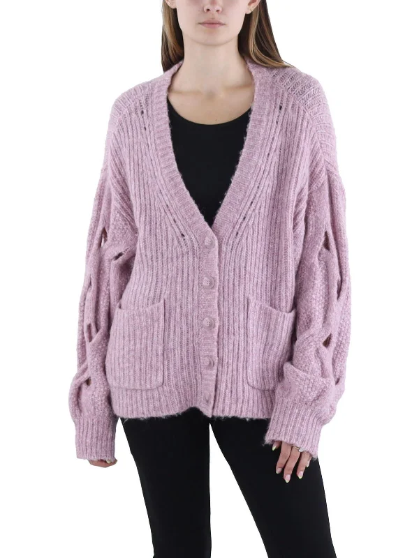 Reagan Womens Heathered Button Front Cardigan Sweater