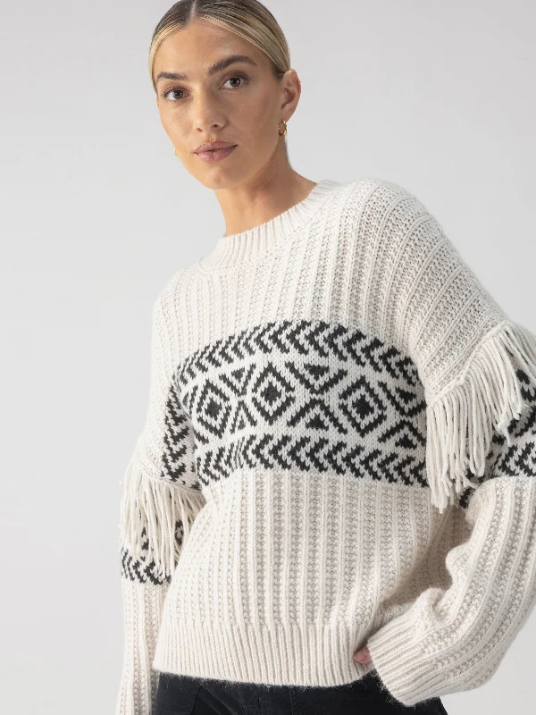 Artisan Fringe Sweater Chalk And Black