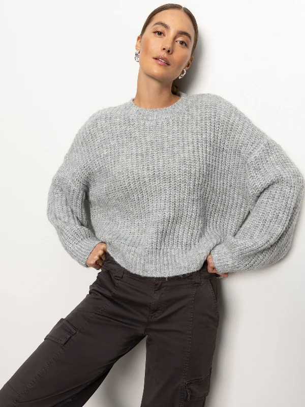 Fuzzy Volume Sleeve Sweater Heather Grey