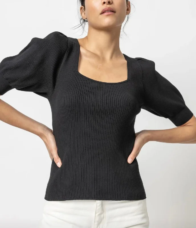 Lipa2461 Black Square Neck Sweater