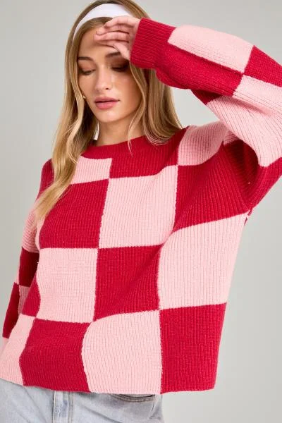 Raspberry Check Sweater