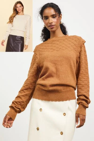 Ruffle Sleeve Pointelle Sweater