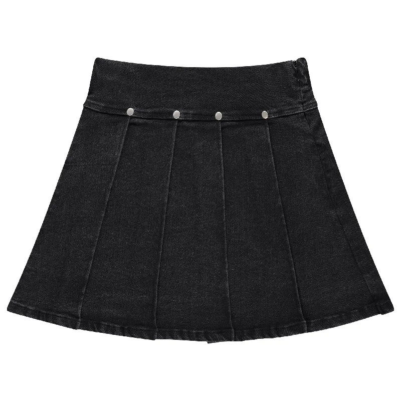 skirt denim pleated - black denim