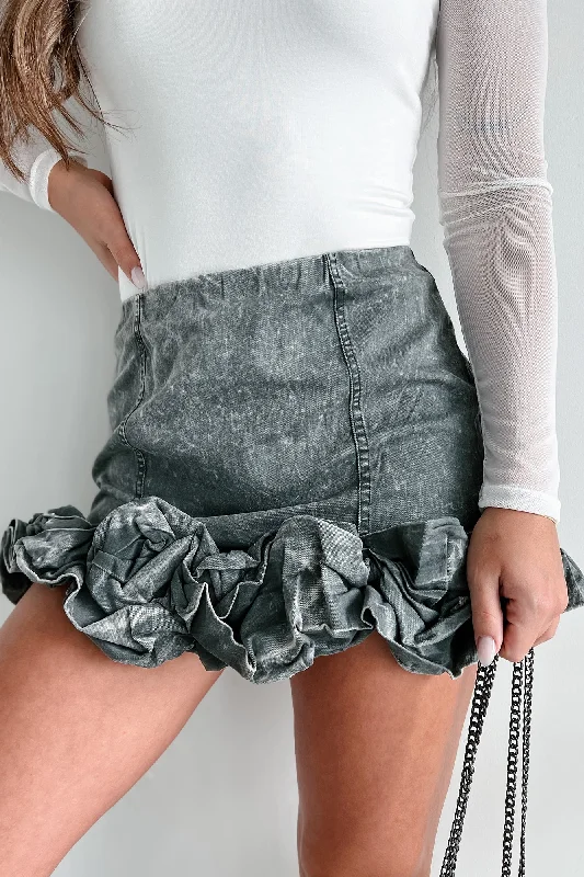 Call The Paparazzi Ruffled Denim Mini Skirt (Washed Black)