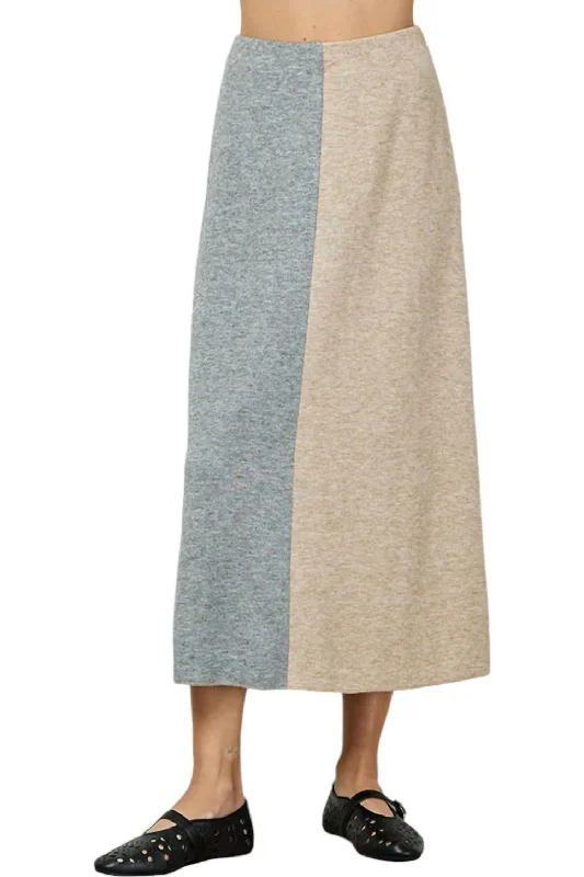 Color Block Skirt In Taupe/grey