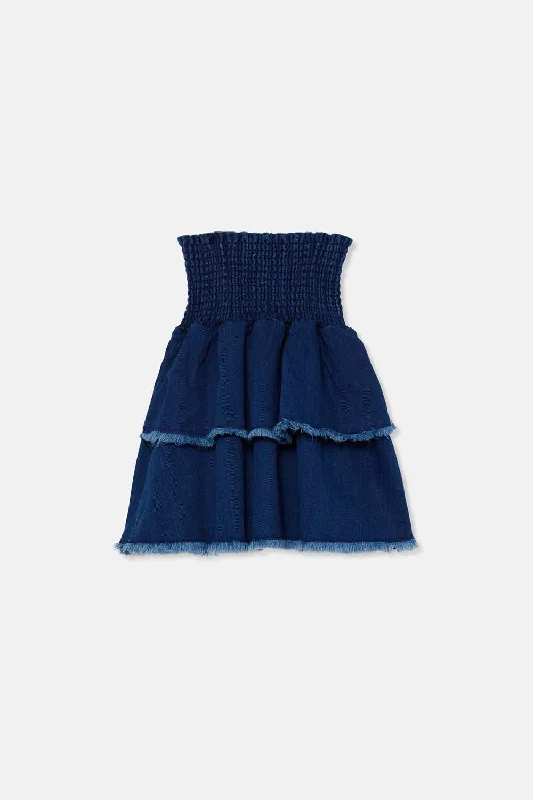 skirt 2 tier fringes herringbone - dark denim