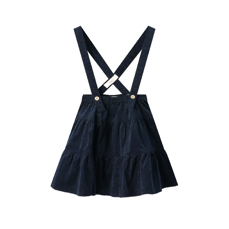 corduroy tiered suspender skirt - navy