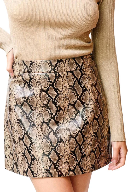 Leather Mini Skirt In Snake Print