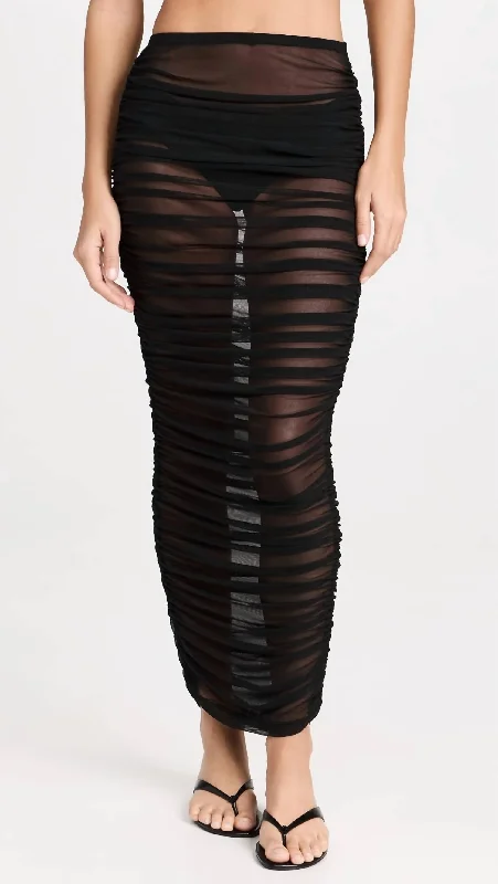 Mesh Ruched Skirt In Black