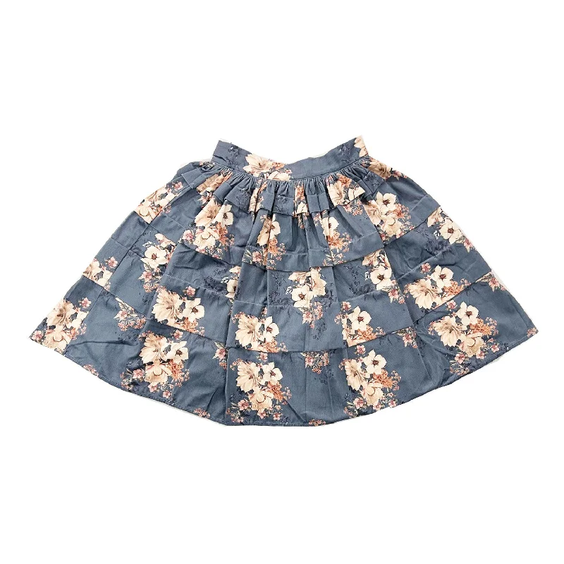 Pink Label By Petite Amalie Steel Blue Bouquet Print Cord Skirt