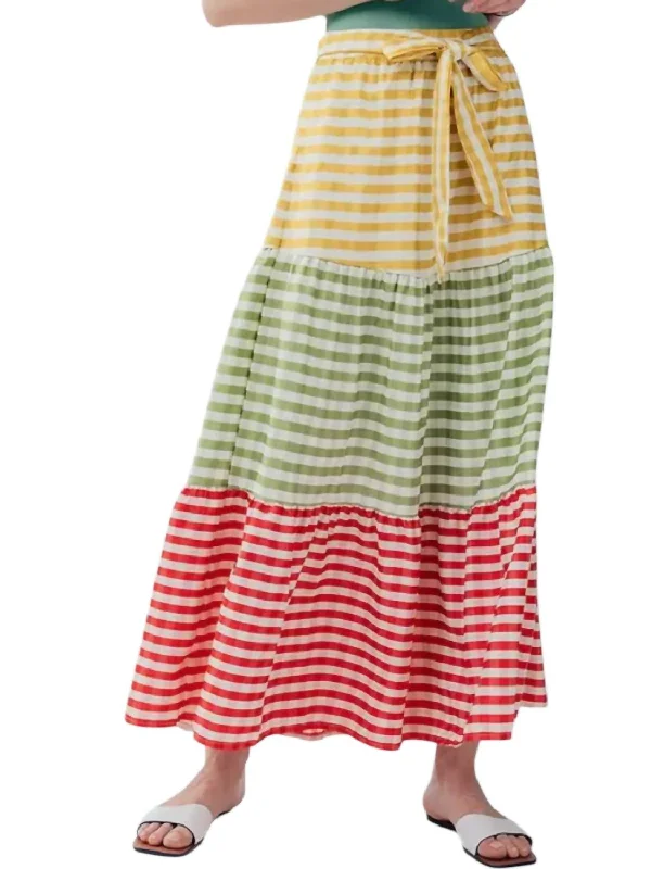 Plaid Color Block Belted Maxi Skirt In Multi Color