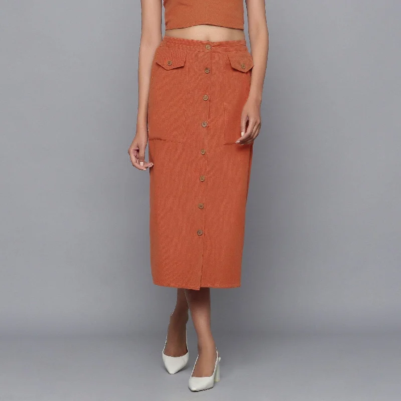 Sunset Rust Warm Cotton Corduroy Midi Skirt